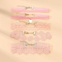 Cold wind pink lace choker necklace collar, fashion velvet necklace beige