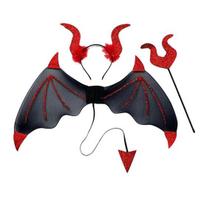 3Pcs/Set Devil Wings Hair Hoop Set Trident Fork Demon Role raudona juoda spalva