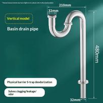 Stainless Steel Drain Pipe For Washbasins, U-Shaped Odor-Proof Basins, Wall-Mounted P-Bends, S-Bends A4