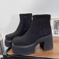 Kristalinės platformos ankle boots moterims aukšti kulniukai prabangūs batai moteriai madingi žiemos gotiška mada sniego motociklo Botas De Mujer 36 black