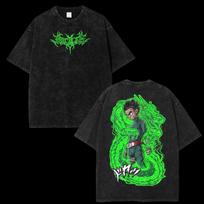 Naruto Rock Lee spausdinami unisex skalbti anime marškinėliai, vintažiniai anime vyrams ir moterims, 90-ųjų anime bootleg stiliaus, trumpos rankovės, aukštos kokybės moteriški ir vyriški drabužiai S black