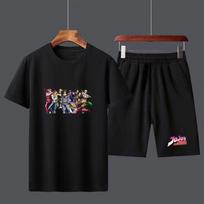 Anime Jojo Bizarre Adventure vyriškų marškinėlių komplektas berniukams Vyriškas laisvalaikis trumpomis rankovėmis viršutinės kelnės, kostiumai gatvės aprangos viršutiniai marškinėliai S black