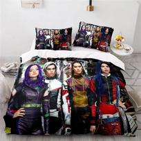 Descendants 3 3D spausdintas patalynės komplektas Paaugliams Vaikams Antklodės užvalkalų komplektas Minkštas pledo užvalkalas su antklodės užvalkalu Pagalvės užvalkalas AU Single(140*210cm)3pcs