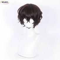 High Quality Dazai Osamu Cosplay Wig Anime Cosplay Short Brown Heat Resistant Synthetic Hair Wigs + Wig Cap (as the picture,One Size) black