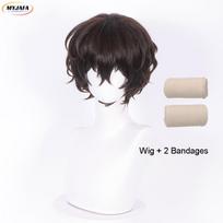 High Quality Dazai Osamu Cosplay Wig Anime Cosplay Short Brown Heat Resistant Synthetic Hair Wigs + Wig Cap (as the picture,One Size) black