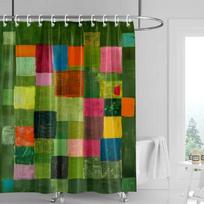 Color Block Shower Curtain - Vibrant Green with Multicolor Squares, Waterproof with Grommets, Modern Bathroom Decor W200xH180cm