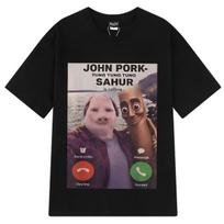 John Pork- Tung Tung Tung Sahur kviečia Juokingi Meme Marškinėliai Vyrams Moterims Mados Hip-hop Vintažiniai Marškinėliai Vasariniai Medvilniniai Marškinėliai M gray
