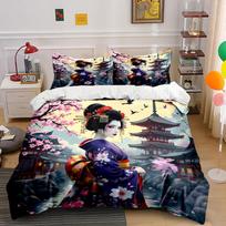Kimono girl cherry blossoms temple Print Bedding Set 1 Duvet Cover 2 Pillowcases for Adult and Children Luxury Gift Full Size (as the picture,AS Queen 210X210cm&set) white