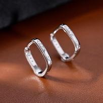 925 Silver Zircon 11MM Square Hoop Earrings For Women Classic Fine Jewelry Exquisite Light Accessories brown