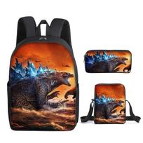 2021 Godzilla karai King Kong mokyklinė kuprinė Trijų dalių komplektas Pradinių ir vidurinių mokyklų moksleiviams Spausdinta kuprinė Animacinė mokyklinė kuprinė pencil bag red
