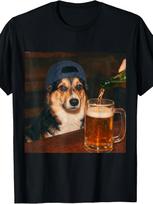 Corgi Drinking Beer Shirt Funny Fathers Day Dog Meme TShirtPlus Size Retro Casual Round Neck Printed T-shirt Unisex, PLU 4XL brown