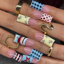 24PCS Y2k Medium Coffin Press on Nails Black Polka Dots French 3D Bow Decor Sweet Heart Stripes Fake Nails Ins Style Gyaru Nails brown