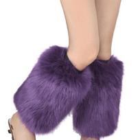 Women Winter Vibrant Neon Furry Leg Warmers Harajuku Warm Leggings Boots Cuffs beige