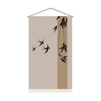 Mid-Century Tapestry, Wall Hanging Fabric Tapestry, Animals Flowers Plants Designs, Abstract Tapestry with Fringe for Living Room Bedroom Dorm Art Small C