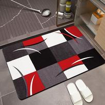 1pc Flannel Material Geometric Design Rug, Hot-Stamped Backing, Machine Washable, Lightweight Comfortable Mat, Suitable for Bathroom, Kitchen, Laundry 43X120CM black