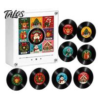 NFC Vinilinių plokštelių grotuvas Šaldytuvo magnetas Kalėdoms, su 9 programuojamomis plokštelėmis, 256MB atminties rinkinys, LED apšviečiama personalizuota magnetinė muzikinė dėžutė Mini E