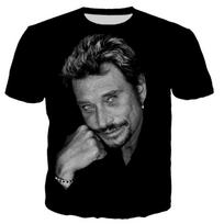 Naujas populiariausias pop dainininkas Johnny Hallyday 3D spausdinti marškinėliai vyrams moterims Rokas Atsitiktiniai Gatvės drabužiai Hip Hop Harajuku Viršutiniai drabužiai L gray