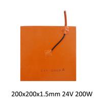 Silikoninis šildomas stalas, šildymo padėklas, vandeniui atsparus, 200 mm 300 mm 12 V 24 V 220 V, skirtas Ender3 CR10 karštam stalui, 200/350/500/600 W 3D spausdintuvo dalis 200x200 24V 200W orange