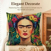 Meno F-Frida Kahlo Pagalvės užvalkalas Natūralus linas Ekologiškas audinys Dvispusis spausdinimas Sofa Namų dekoras Dovana Pagalvės užvalkalas Peach skin 18*18(CM)-1Pcs black