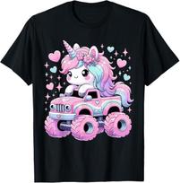 Monster Truck Unicorn Birthday Party Monster Truck Girl T-Shirt 100 pink