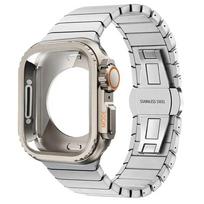Metalinis dėklas+Nerūdijančio plieno dirželis Apple Watch Band Ultra 3 2 49mm 11 10 46mm Apsauginis apvalkalas Atnaujinimas Iwatch 9 8 7 SE 45mm 44 45mm(Series 9 8 7) gray