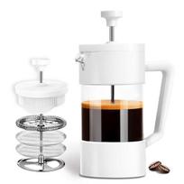 Sleepy Owl French Press Coffee Maker 350ml | Heat Resistant Borosilicate Glass and Double Filtered Perfection for the Perfect Brew white
