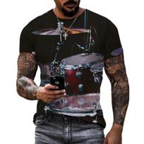 Muzikos instrumento būgnas 3D spausdinimo marškinėliai Vyriški, moteriški hiphopo mados laisvalaikio trumpomis rankovėmis Harajuku gatvės apranga Dideli marškinėliai XXS black
