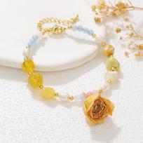 Natural Epoxy Rose & Freshwater Pearl Bracelet - Versatile Autumn/Winter Design beige