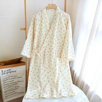 2023 Moteriškas krepinis dvigubo marlės kimono naktinis kostiumas - Ilgomis rankovėmis, laisvo kirpimo namų drabužiai, chalatas Large beige