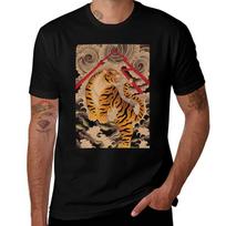 Traditional Japanese Irezumi Tiger TShirt Relaxed Fit Casual Short Sleeve Top 3XL brown