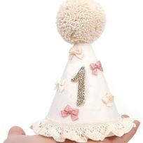 Sweet Bow Princess Birthday Hat Handcrafted Pom Pom Lace Ruffle Hat  Birthday Decoration 1 st white