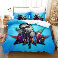 3D Print Snoop Dogg Rapper Bedding Set,Duvet Cover Comforter Bed Set Quilt Cover Pillowcase,King Queen Twin Size Boys Girls EU Single 135*200cm/53x79in 3pcs blue