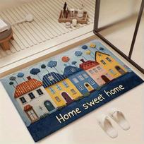 VIKAMA 3D Oil Painting-Style Colorful Townhouse Doormat, Non-Slip, Absorbent Entryway Mat, Bathroom and Entryway Home Decor 43X75CM gray