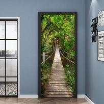 Miško peizažas 3D durų lipdukai Lipnūs nuimami paukščiai kraštovaizdžio tapetai miegamojo virtuvės dekoravimo meno freskos plakatas 77x200cm black