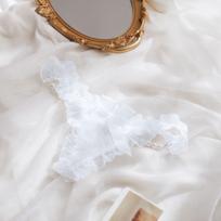 Sexy Low Waist Lace Thong with Bead Details and Chiffon Ruffles for Women Medium (M) white