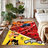 Anti‑Slip Crystal Velvet Floor Rug, Miraculous Ladybug Design Carpet for Indoor Living Bedroom Home Decoration 80cmx120cm