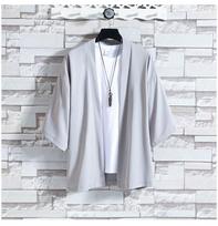 Men's Lightweight Kimono Jacket Women Seven Sleeve Open Front Cardigan Coat Japanese Style Bathrobe 5XL pilka