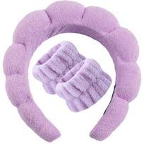 3 vnt. Madingi mikropluošto prausimosi riešiniai, scrunchies, pūkuotas galvos raištis, spa burbulinis galvos raištis veidui prausti, makiažui, dušui, odos priežiūrai Size fits all white
