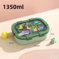 1000/1350ml Cartoon Lunch Box with Soup Bowl Bento Box Buckle Design Sealed and Leak-proof Portable Food Storage Container gray