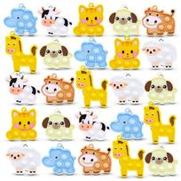 7/21Pcs Animal Shape Fidget Toys Push Bubble Poppers Sensory Squeeze Toys Stress Relief Sheep Cat Dog Squishy for Kids Adults yellow