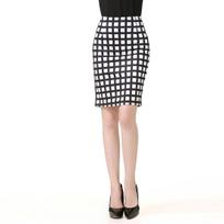 Plaid bag hip skirt large size S-3XL casual skirt ladies temperament high waist stretch pencil skirt office (WHITE,M) beige