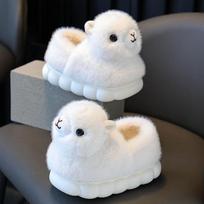 Madingos Kawaii naujos baltos pūkuotos alpakos šlepetės vaikams žiemos namų batai kailinės šlepetės mažiems vaikams šiltos kailinės šlepetės paaugliams gyvūnų šlepetės CN32-33 inner 20.3cm gray