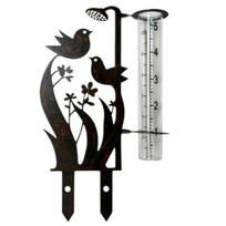 Garden Rain Meter with Clear Scale Tube and Decorative Metal Bird Flower Body, Metal Stake for Lawn, Yard View and Flower Section Placement 1