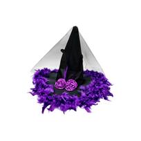 Helovino raganos skrybėlė su plunksnų puošyba kostiumų vakarėliui One Size black