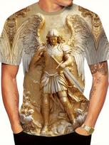 Vyriški 3D Angelas Warrior Grafinis Marškinėlis Auksinio Kardas Dizainas 3D Spausdintas Marškinėlis Vyrams Drabužiai Sparnas Puošnus Kraštas Unisex Marškinėliai Viršūnės 5XL white