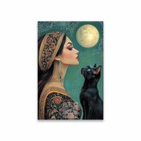 Gustav Klimt Moteris ir katė Spaudos plakatas Juoda katė Menas Klimto Sienos menas Gėlių spaudinys Elegantiška moteris Drobės tapyba Katės meno dekoras 50X70CM No Framed
