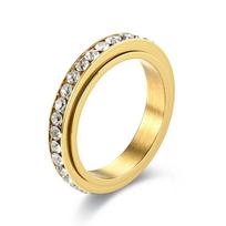 Stainless Steel Cubic Zirconia Rotatable Chain Couple Rings Anti Stress Anxiety Fidget Spinner Ring Wedding Band Knuckle Jewelry 7 beige