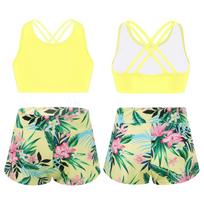 Vaikų mergaičių margintas Rash Guard Tankini Sport Crop Top + maudymosi šortai maudymosi kostiumėliai paplūdimio maudymosi kostiumėliai 13-14 Years