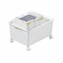 Stalo dugno knygų laikiklis su ratukais Lengvai judinamas Mobilus organizatoriaus blokas White Wide with Lid gray