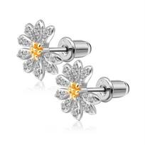 Women Full Diamond Daisy Flower Fashion Stud Earrings Jewelry 1 pair white